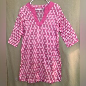 Echo Pink & White Patterned Sheer Bathing Suit Cover-Up Size M